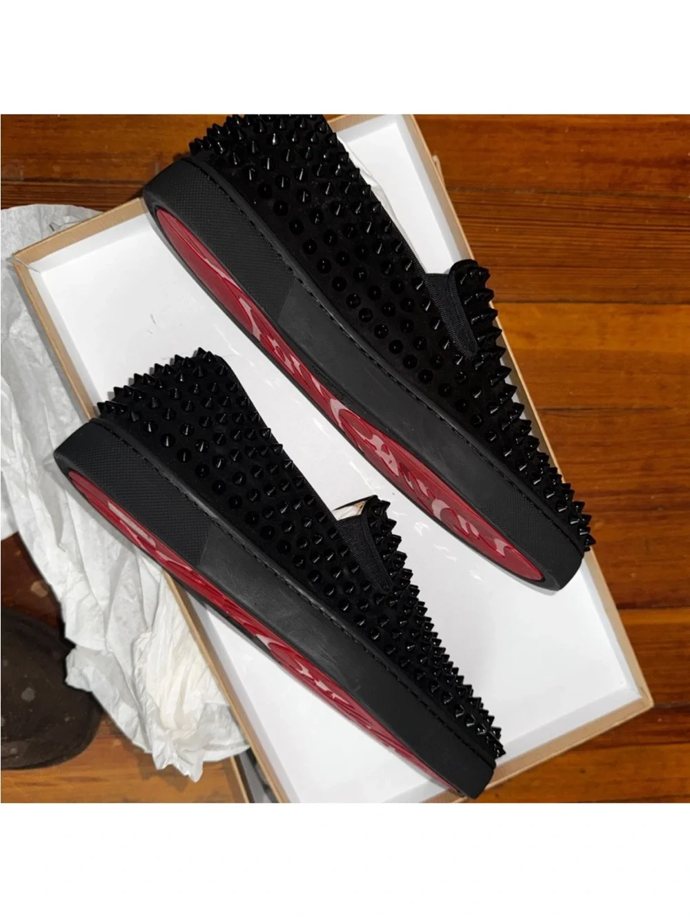 Christian Louboutin Black Studded Slip-On Loafers